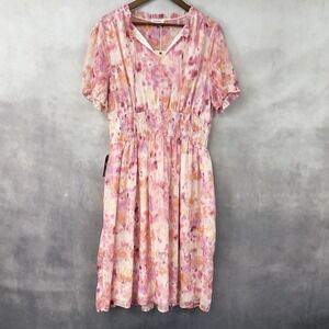 ANDTHEWHY Floral Chiffon Midi Dress Womens 1X‎ Metallic Romantic Fairy Whimsy